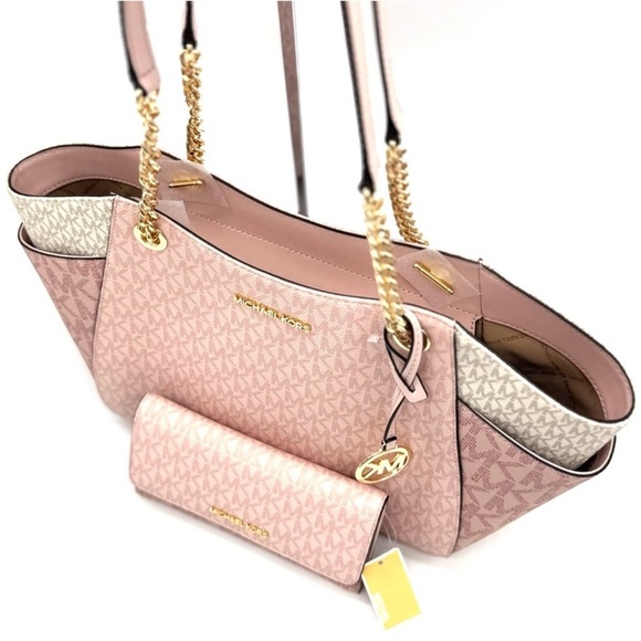 Michael Kors Large Jet Set Travel Shoulder Bag & Trifold Wallet Light Pink Multi - Picture 10 of 13